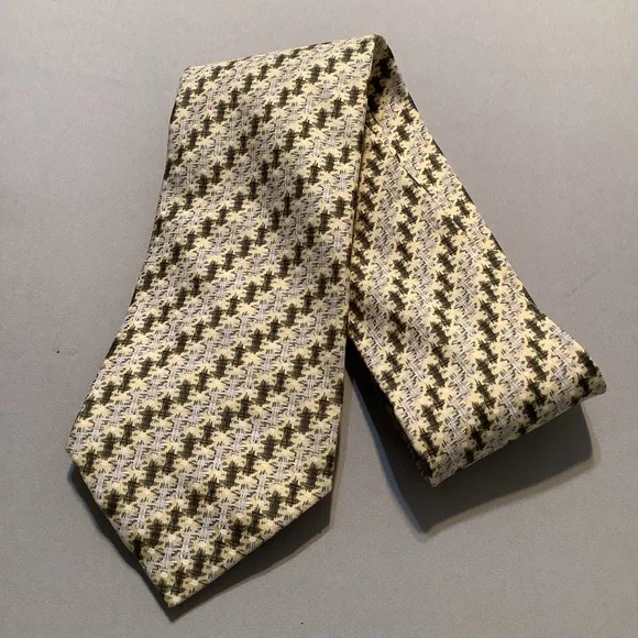 Hermes Paris silk tie Made in France Yellow Gray Green Black Hashtag Pattern - Picture 1 of 6